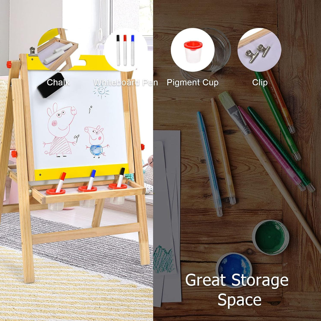 LIFEZEAL 2 in 1 Kindertafel, Höhenverstellbare Staffelei Kinder, Standtafel aus Holz, Abklappbare Ma