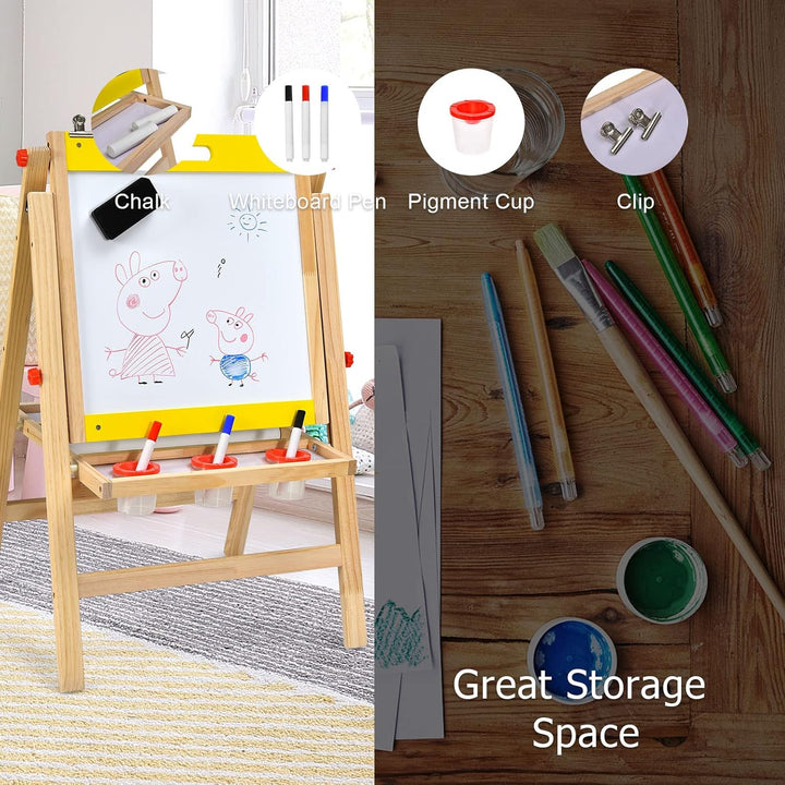 LIFEZEAL 2 in 1 Kindertafel, Höhenverstellbare Staffelei Kinder, Standtafel aus Holz, Abklappbare Ma