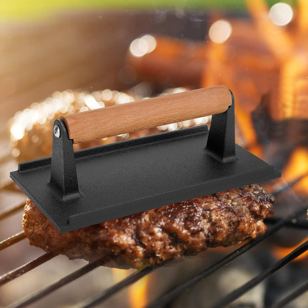 Onlyfire 1kg Gusseisen Burgerpresse mit Holzgriff | Burger Smasher, Smashed Burger Presse für Gleich