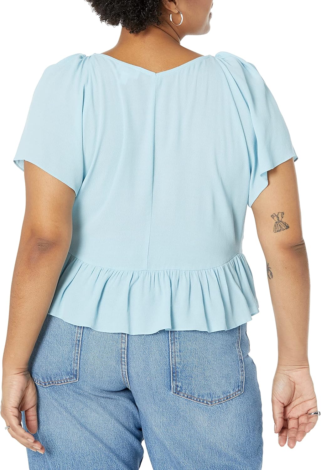 The Drop Damen Bluse aus Krepp Elize mit Puffärmeln und Schnürung Vorne Blouses (1er Pack) M Himmelb