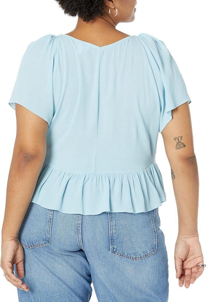 The Drop Damen Bluse aus Krepp Elize mit Puffärmeln und Schnürung Vorne Blouses (1er Pack) M Himmelb