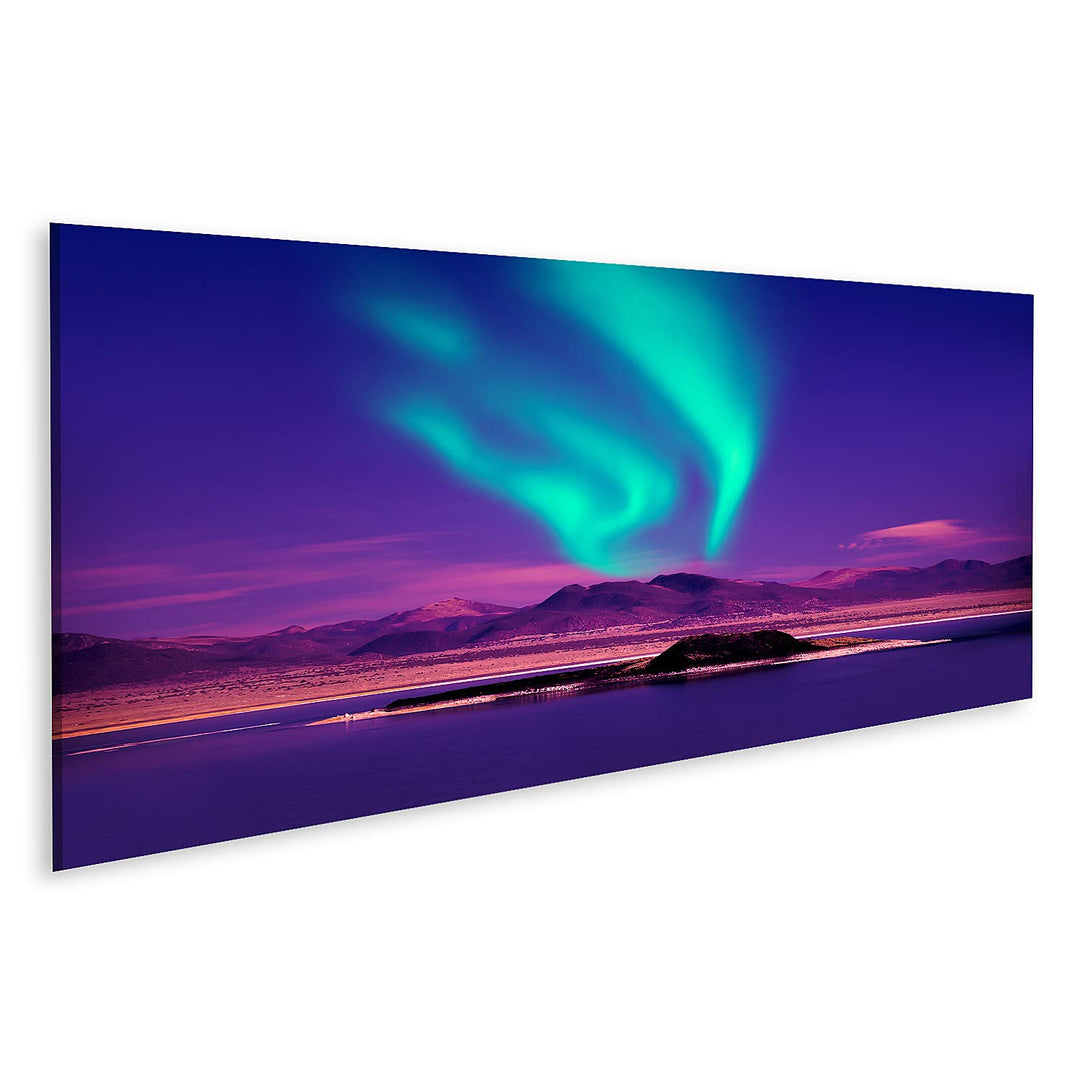 islandburner Bild auf Leinwand Nordlicht Aurora Borealis Bilder Wandbilder Poster 120x40cm - Panoram