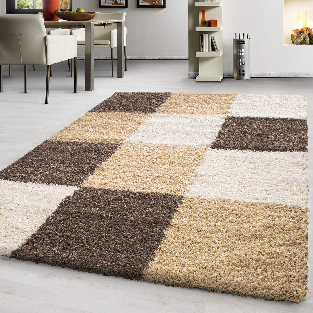 Hochflor Teppich Wohnzimmer Kariertes Design Schlafzimmer Esszimmer Flur Teppich Küchenteppich Weich