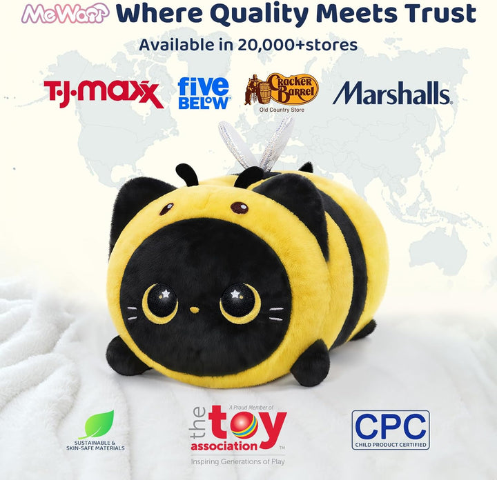 Mewaii Schwarze Katze Biene Plüschkissen 20CM Weiches Kawaii Kuscheltier für Kinder,Niedliches Katze