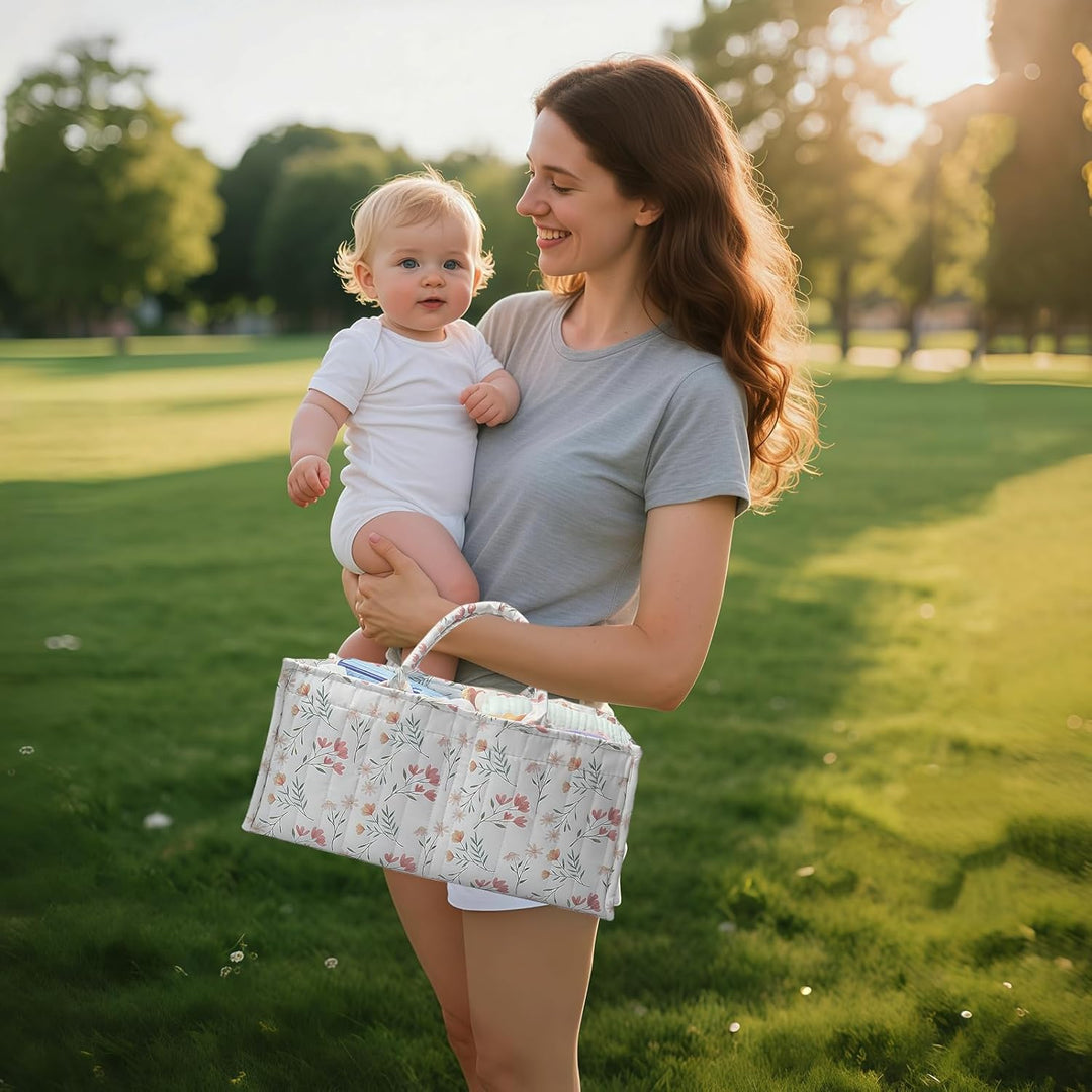 Wickeltasche Organizer, Grosse Baby Windel Caddy mit Griff & Herausnehmbarer Trennwand, Wickelkorb O