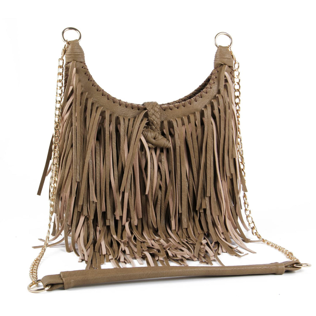 LUI SUI Damen handgefertigte Leder Franse Quaste Crossbody Hobo Schultertasche Umhängetaschen (Khaki