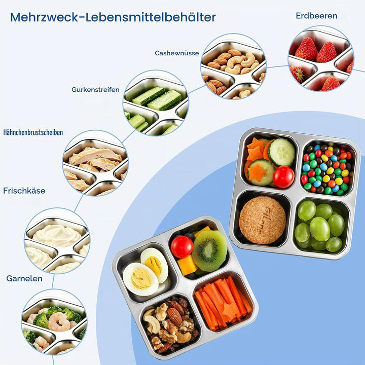 Misichao Edelstahl Snackbox mit 4 Fächern, 400ML Snackdose Kinder, Brotdose Erwachsene, Lunchbox Spü
