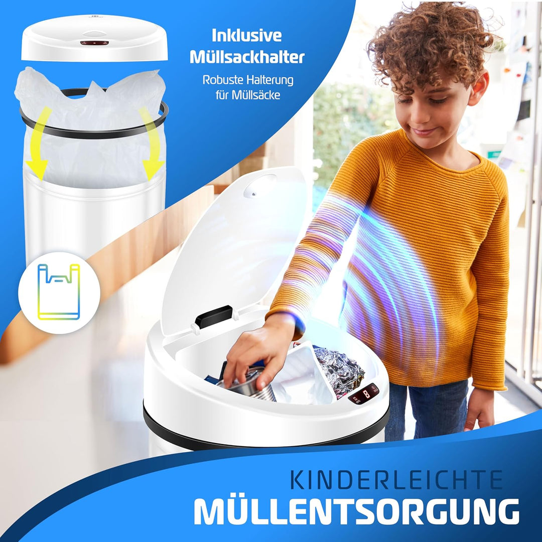 KESSER® Sensor Mülleimer ✓ Automatik ✓ Abfalleimer ✓ Abfall | Edelstahl | Farbe: WEIss | Grösse: 30