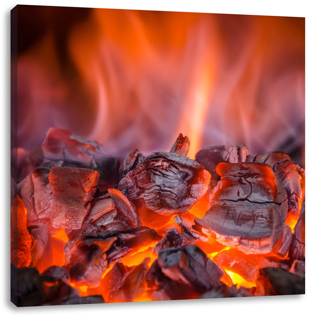Pixxprint Loderndes Feuer, Format: 70x70 auf Leinwand, XXL riesige Bilder fertig gerahmt mit Keilrah