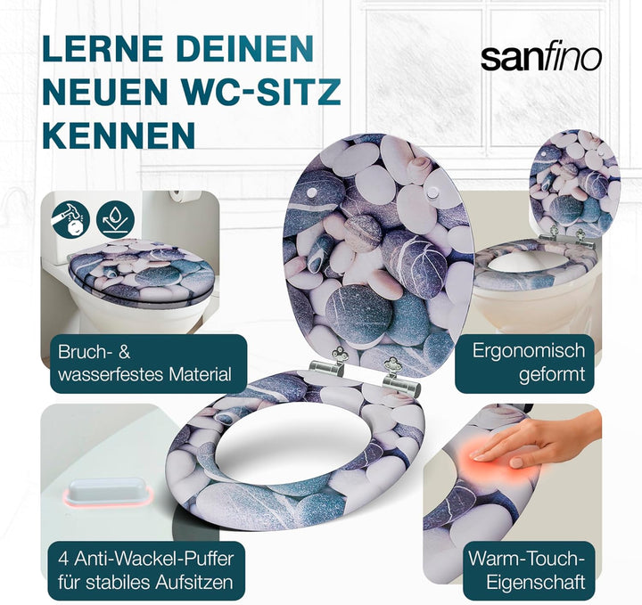 Premium WC Sitz mit Absenkautomatik – hochwertige Toilettendeckel aus Holz, viele bunte Motive, hohe
