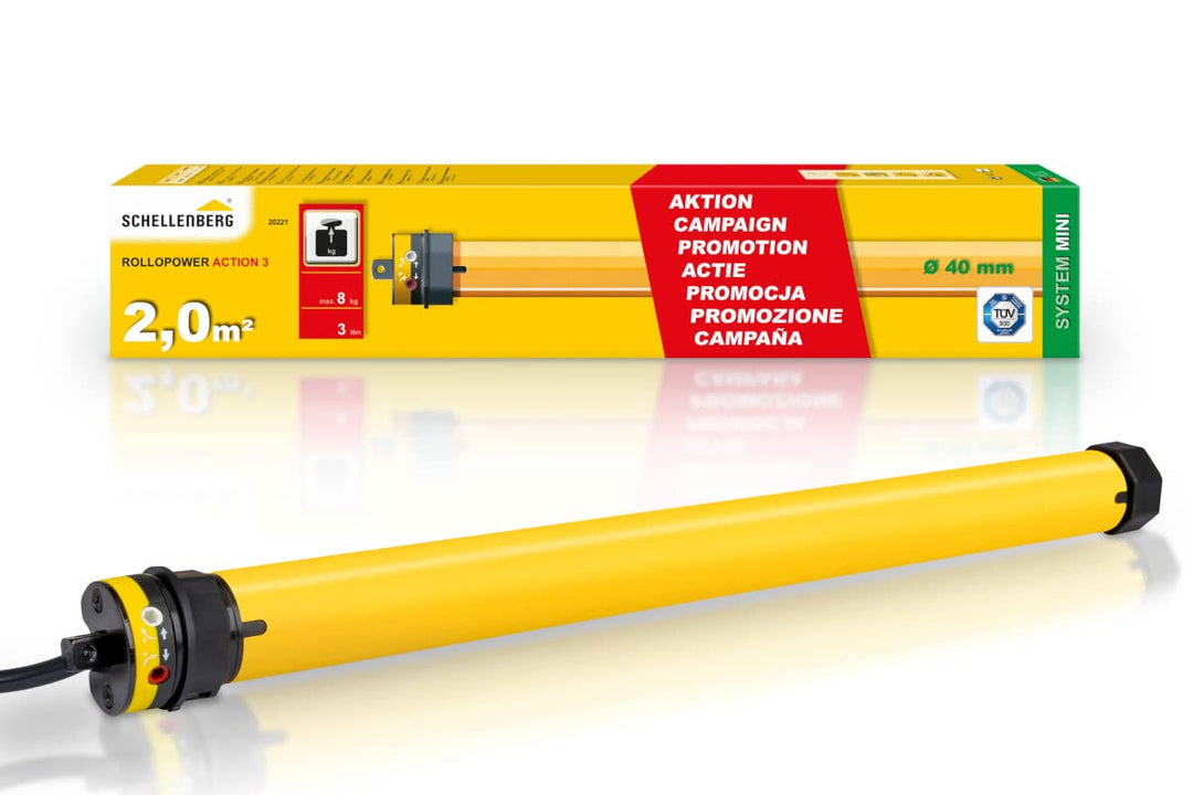 Schellenberg 20221 Rolladenmotor Action Mini für 40 mm Stahlrohrwellen, mechanische Endlageneinstell