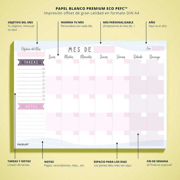 PACKLIST Personal Organizer (SPANISCH Semanal + Mensual | A4 Lila)