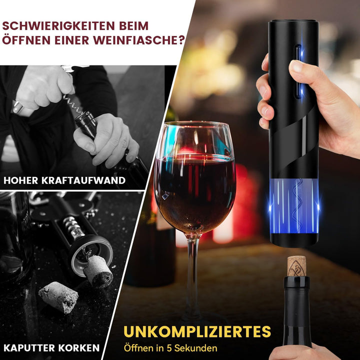 Hotec Korkenzieher Elektrisch, Weinflaschenöffner Set, Automatischer Flaschenöffner, Geschenkidee We