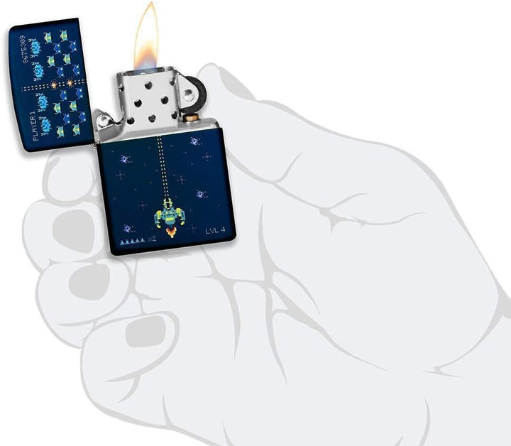 Zippo 49114 Unisex-Erwachsene Pixel Game Design Navy PocketClassicLighter,MarineblauMatt,Einheitsgrö