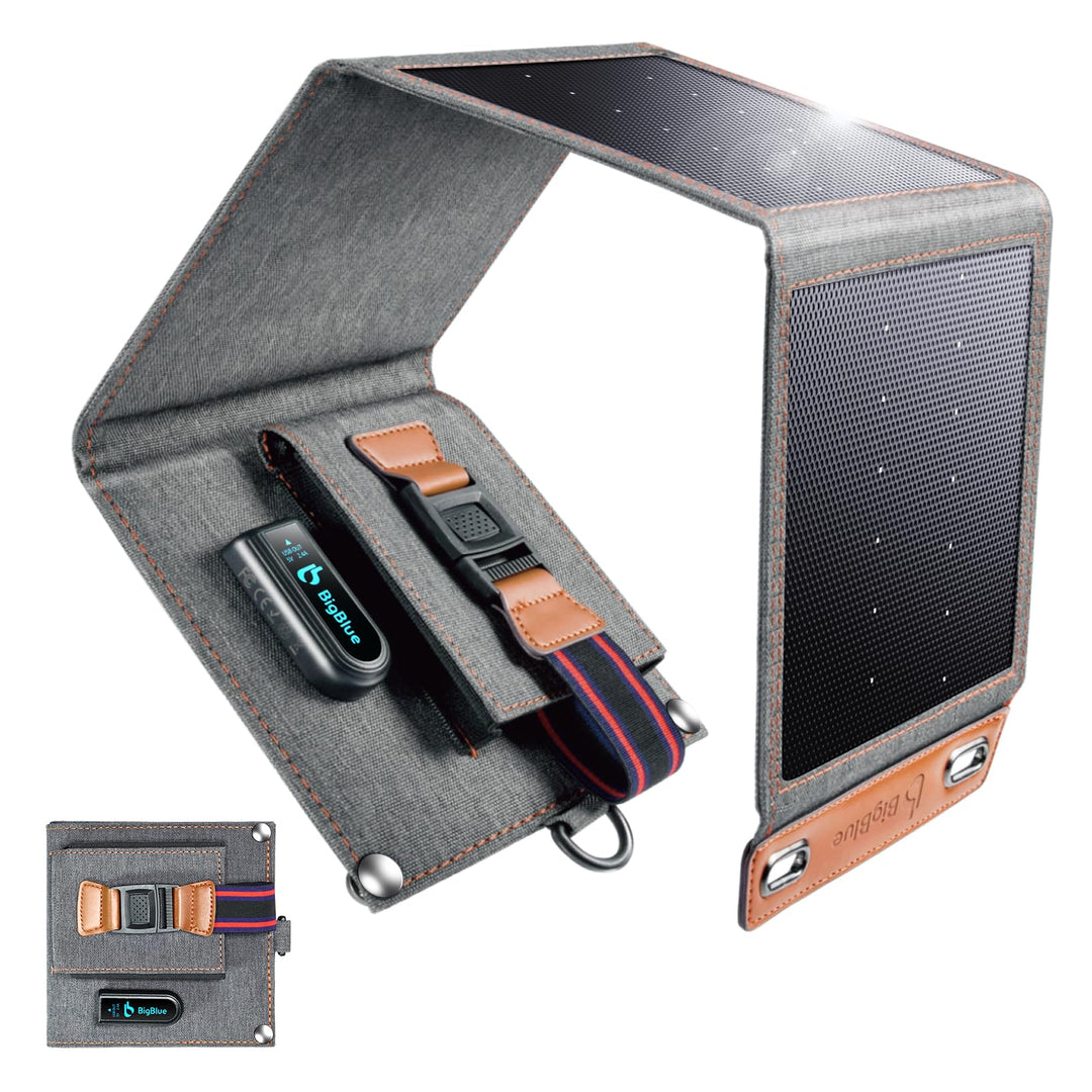 BigBlue 14W Solar Ladegerät Tragbar, Taschengrösse Solarpanel 1-Port USB(5V/2.4A) & IPX4 wasserdicht