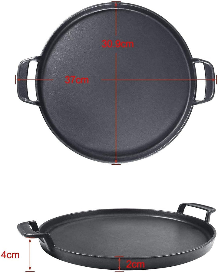 Denmay Universal Gusseisen Grillpfanne, gross rund Gusspfanne mit zwei Griffe und zwei Ausgiesser, m