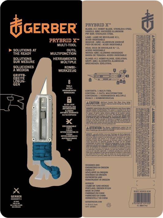 Gerber Multi-Tool mit 8 Funktionen, Prybrid-X, Edelstahl, Silber/Blau, 31-003740 Prybrid-X, Silber/B