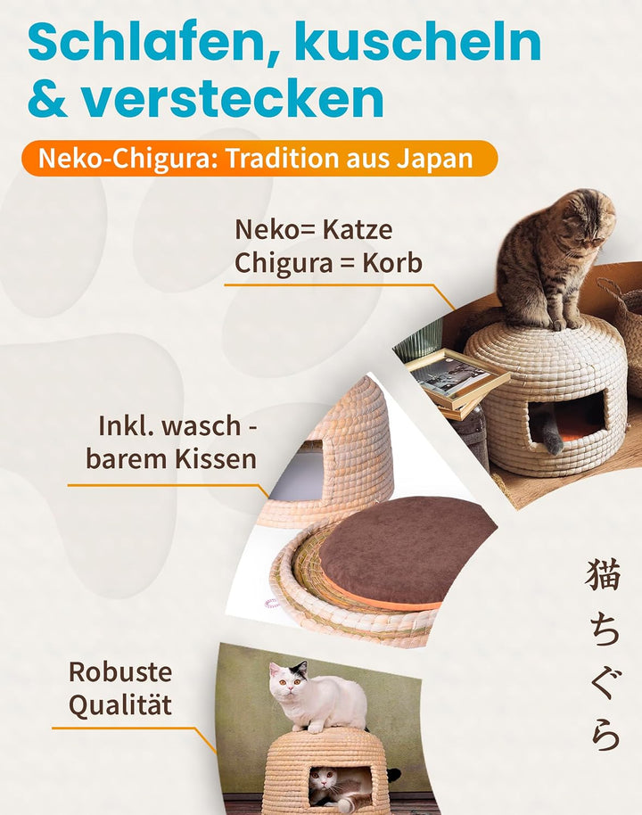 Lucky-Kitty Katzenkorb I Katzenhöhle mit Kissen I Katzen Schlafplatz I Katzen Körbchen oder Hundehöh
