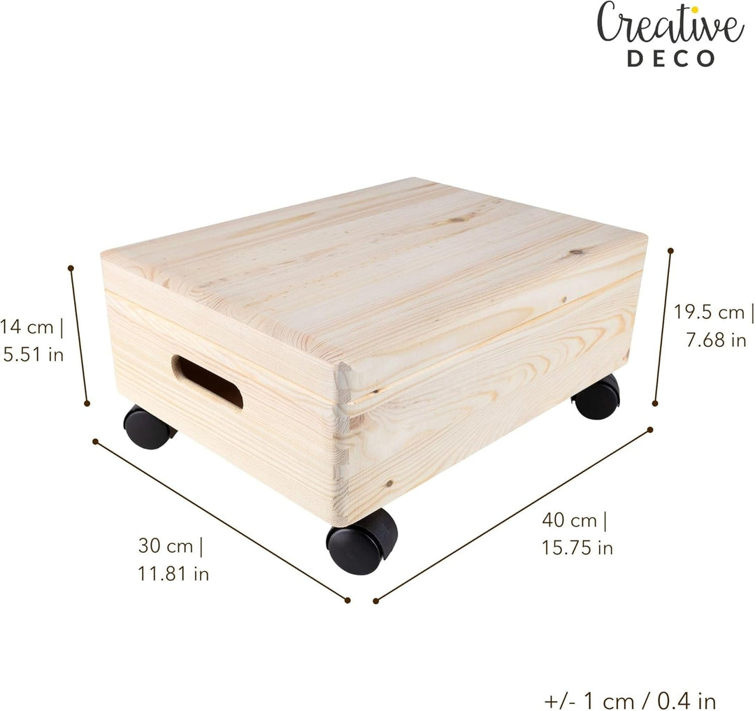 Creative Deco XL Grosse Holzkiste mit Deckel und Rollen | 40x30x14 cm (+/-1cm) | Ostern Erinnerungsb