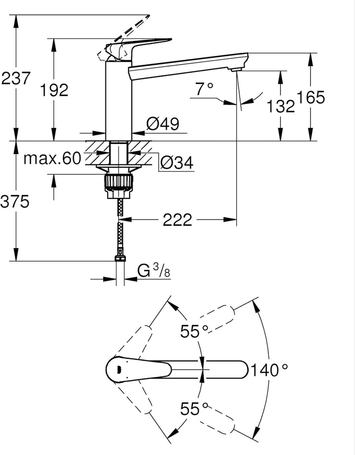 GROHE Start Curve - Einhand- Spültischarmatur (Einlochmontage, langlebige Oberfläche, Schwenkbereich