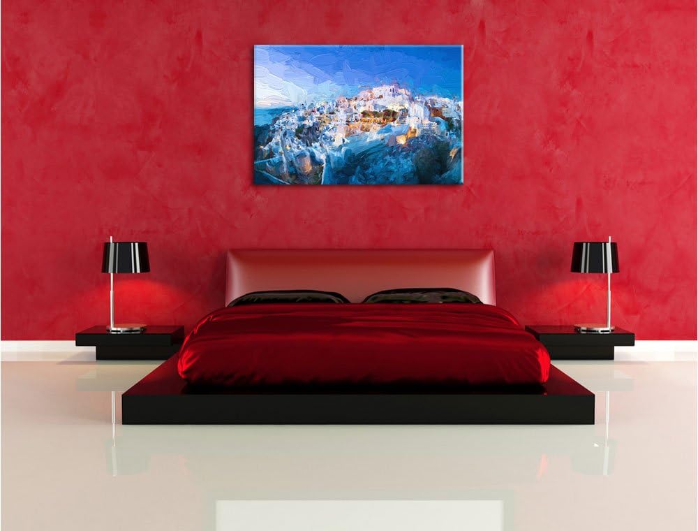Pixxprint Oia Dorf Santorin als Leinwandbild/Grösse: 100x70 cm/Wandbild/Kunstdruck/fertig bespannt,