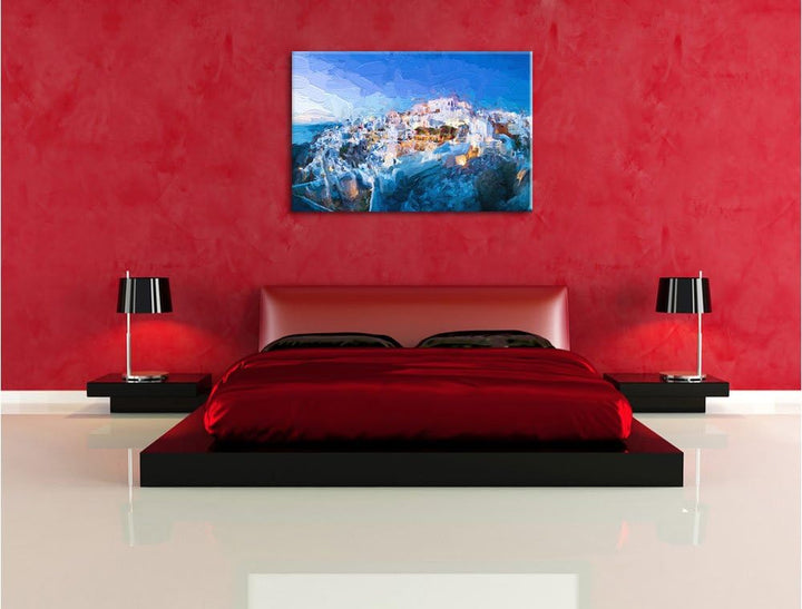 Pixxprint Oia Dorf Santorin als Leinwandbild/Grösse: 100x70 cm/Wandbild/Kunstdruck/fertig bespannt,