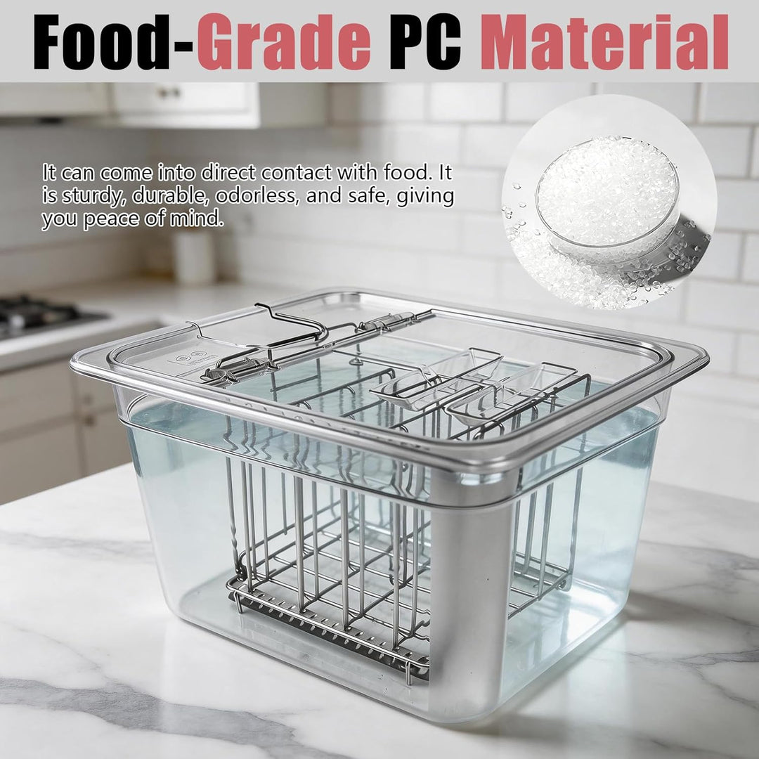 Sous Vide Behälter, 11L Upgrade mit Klappdeckel und Edelstahl-Rack 32,5×26,5×20 cm für Meisten Sous