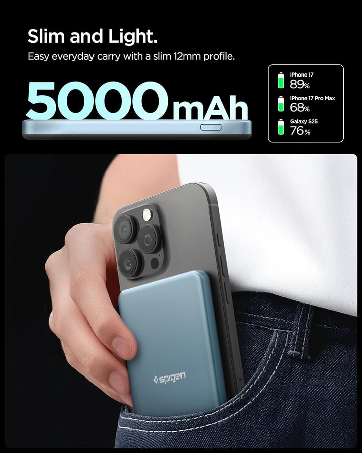 Spigen Essential Qi2 MagSafe Powerbank 5000mAh 22,5W Magnetische Kabellose Powerbank Ladegerät für i