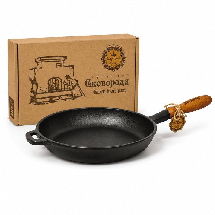 Gusseiserne Bratpfanne – ø 26 x 4 cm – Induktionsgeeignet – Holzgriff – Pfannen – Grillpfannen – Pfa