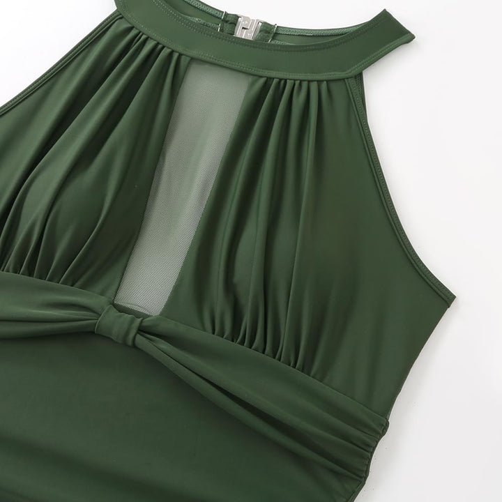 VILOREE Damen Schlankheits Badeanzug Raffung Einteiler High Neck Bademode Strandmode 3XL Grün, 3XL G