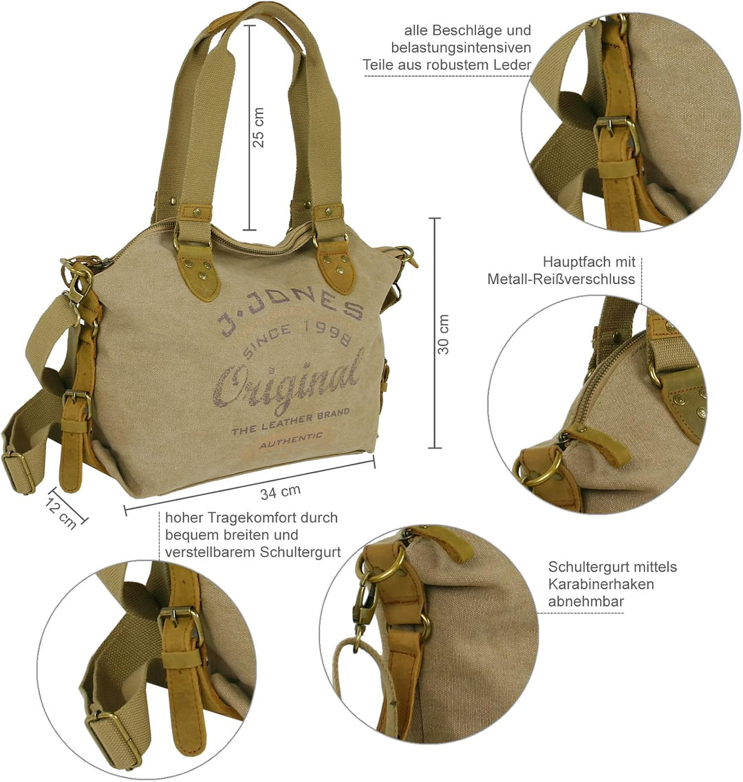Jennifer Jones - Grosse Damen Handtasche aus Canvas und Echtleder - Vintage Look - Casual Schulterta