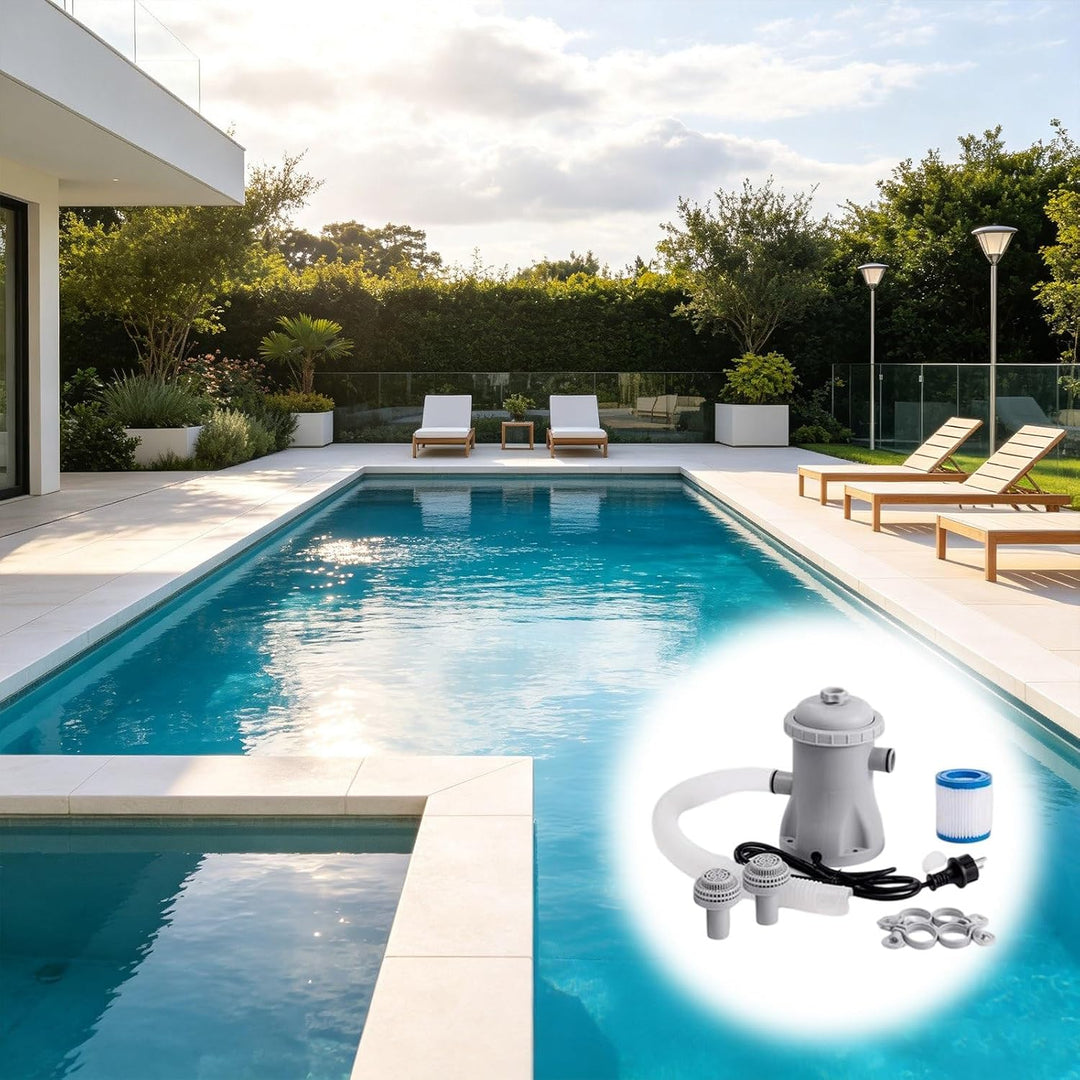 Pool Filterpumpe oberirdisch, 16W Pool Filterpumpe Komplettset mit Schlauch, leise versiegeltes ABS-