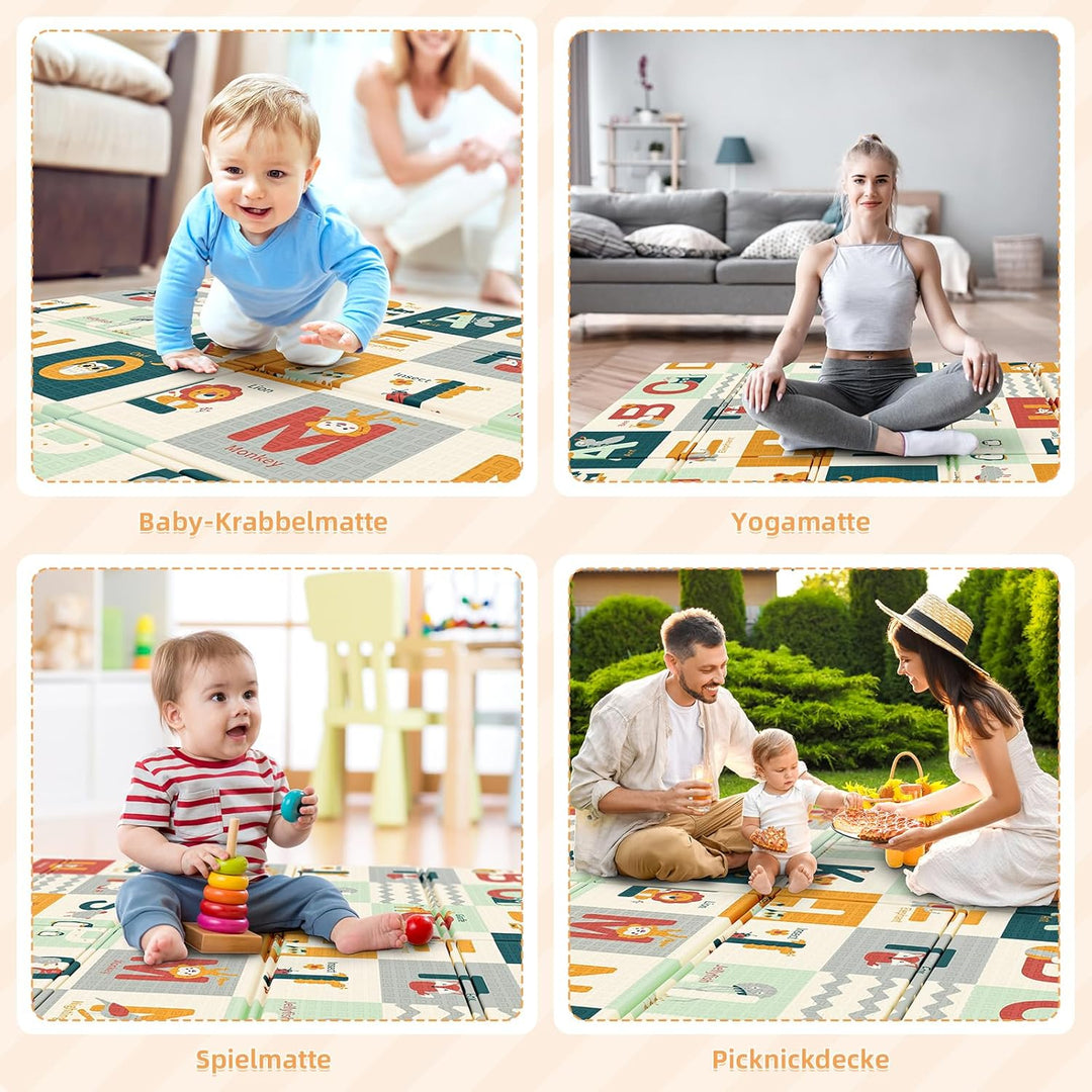 Dripex Krabbelmatte Baby Faltbar 150x180x1.5 CM Kinder Spielmatte Rutschfeste Krabbeldecke Wendbar G