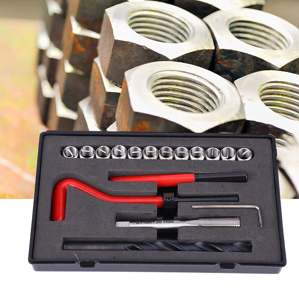 17-tlg. Gewindereparatursatz, Länge M10x1,25, gedrehter 2D-Edelstahl-Bohrgewindebohrerschlüssel mit