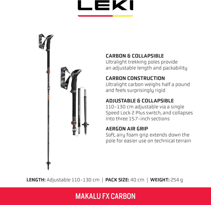 Leki Makalu FX Carbon Stöcke black-orange-naturalcarbon 110-130cm, black-orange-naturalcarbon 110-13