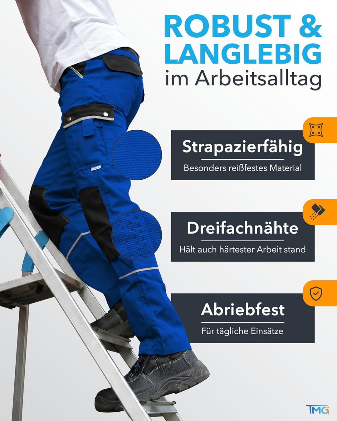 TMG® | Arbeitshose für Herren, Lange Arbeitshose mit Kniepolstertaschen, viel Stauraum, Männer Arbei