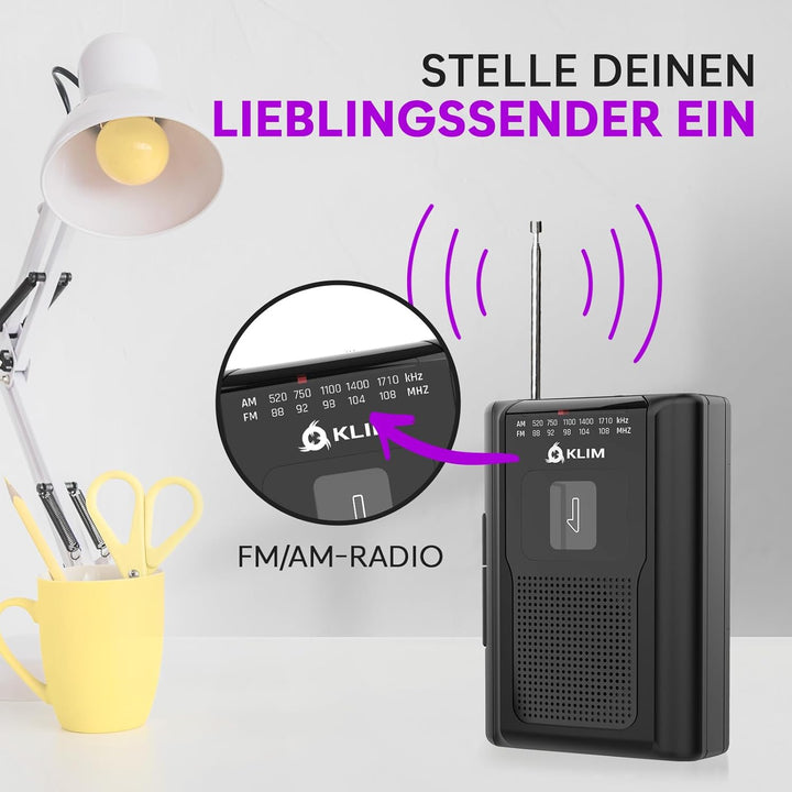 KLIM K8 Kassettenspieler mit Fusion-Kopfhörern - Kassettenrekorder - NEU Cassette Player - AM/FM Kas