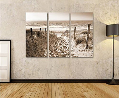 islandburner Bild Bilder auf Leinwand Weg zum Meer Sepia Nordseestrand 3p XXL Poster Leinwandbild Wa