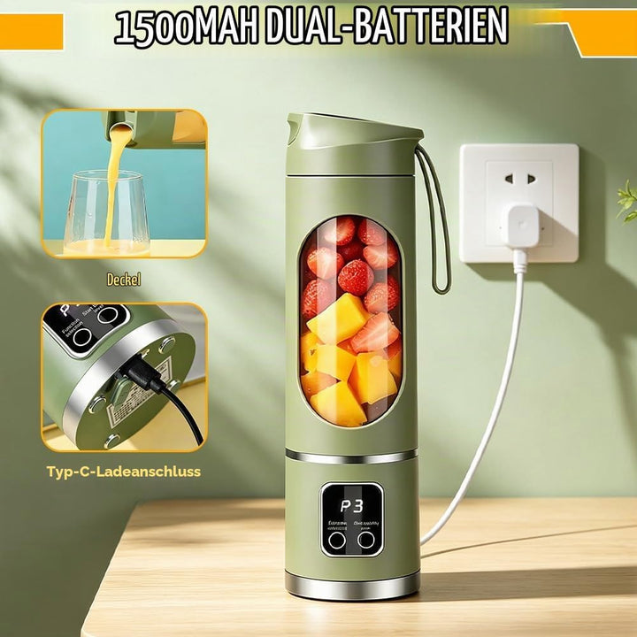 Tragbarer Mixer, 450ml Mixer Smoothie Maker to Go, Portable Blender mit 12-Blatt, Mini Standmixer mi