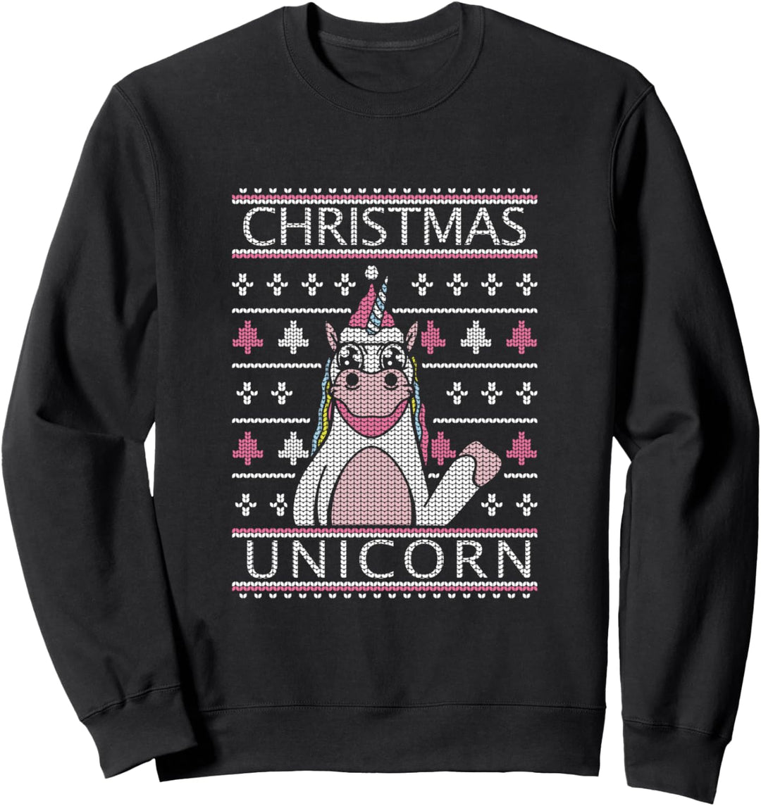 Ugly Christmas - Niedliches Einhorn Winkt - Weihnachten Sweatshirt