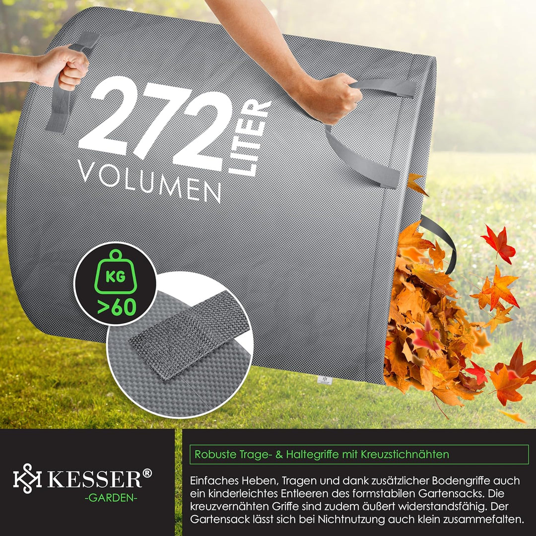 KESSER® Gartensack 3x 272L Set Laubsack Gartenabfallsack inkl. Handschuhe - Selbststehend 4 Griffe S