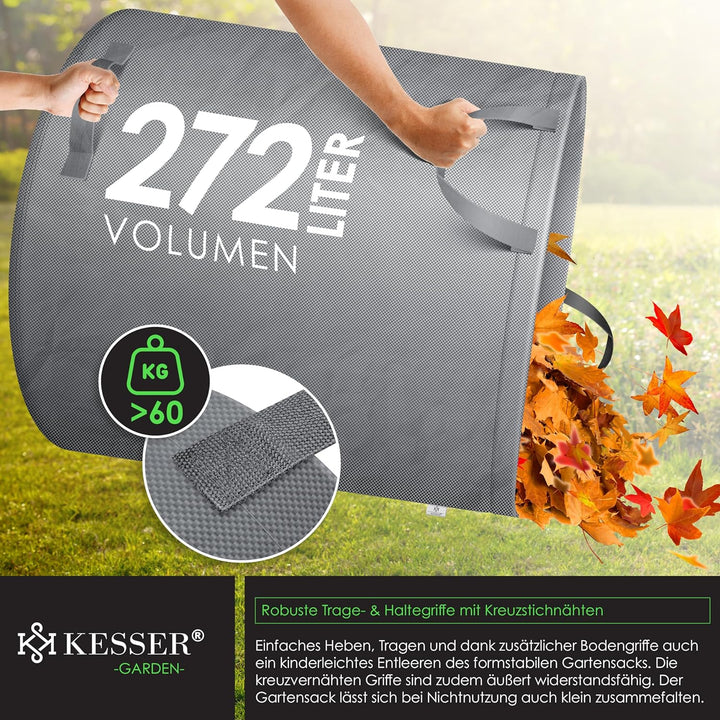 KESSER® Gartensack 3x 272L Set Laubsack Gartenabfallsack inkl. Handschuhe - Selbststehend 4 Griffe S