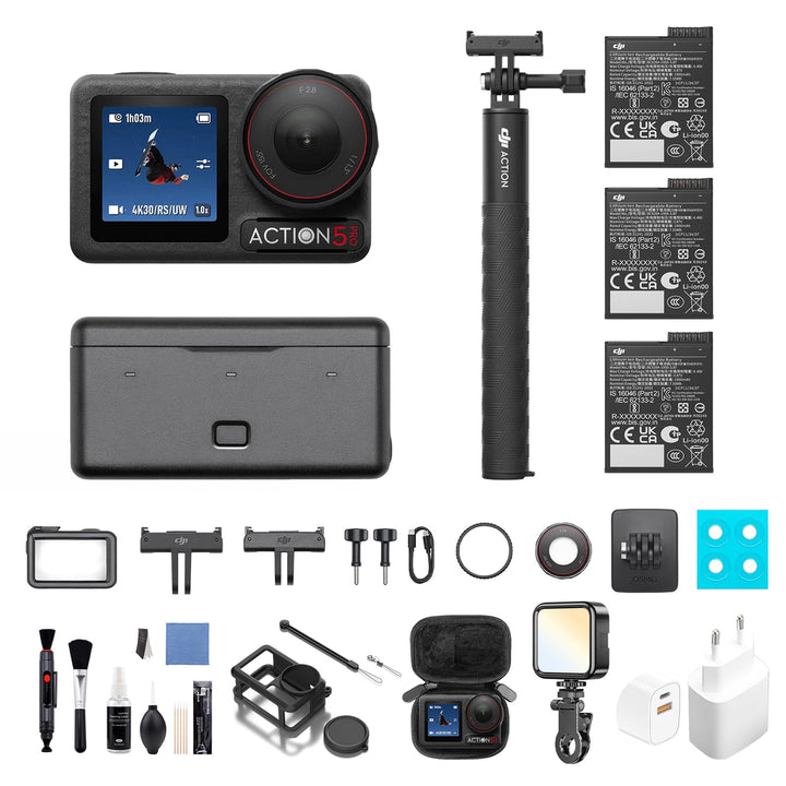 DJI Osmo Action 5 Pro Adventure Combo Mehrere Zubehörteile Bundle, Action Cam 4K mit 1/1.3" Sensor,