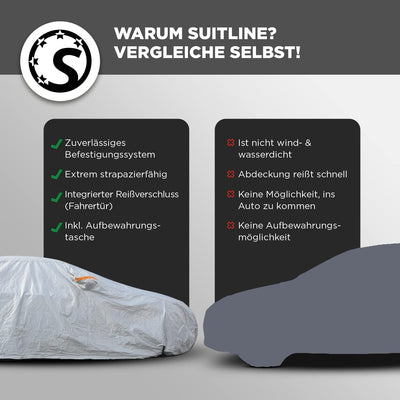 Suitline Autoabdeckung (530 x 200 x 150 cm) - Universal Auto Abdeckplane Winddicht, wasserdicht & st