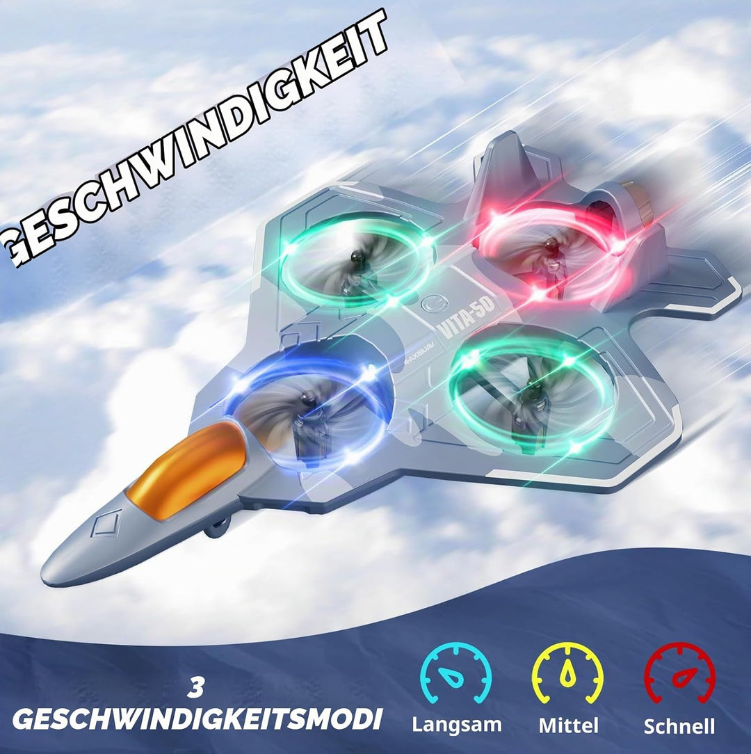 4DRC V50 RC Flugzeug,2 Startmodi, Lichter, 360° Flip, Headless-Modus, 3 Geschwind, 2 Batterien, 2,4