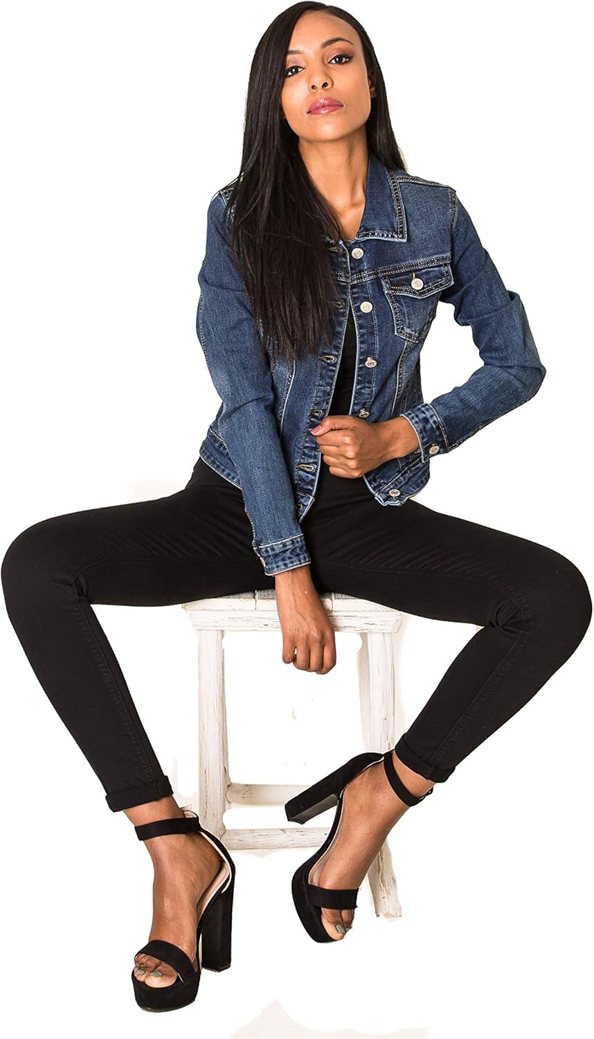 Nina Carter S338 Damen Jeansjacke Übergangsjacke Leichte Waschungseffekt Jacke Blau Denim Casual, Du