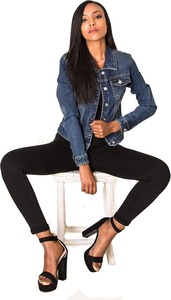 Nina Carter S338 Damen Jeansjacke Übergangsjacke Leichte Waschungseffekt Jacke Blau Denim Casual, Du