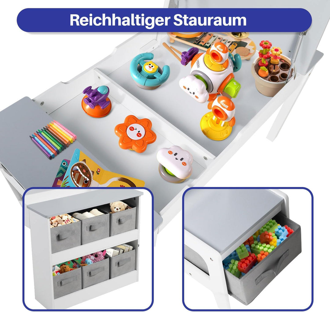 GRAVFORCE Kindertisch mit 2 Stühlen, Maltisch & Basteltisch Kinder mit anhebbarer Tischplatte, Spiel