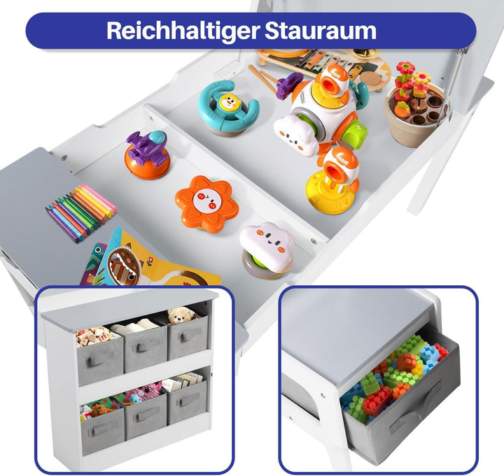 GRAVFORCE Kindertisch mit 2 Stühlen, Maltisch & Basteltisch Kinder mit anhebbarer Tischplatte, Spiel