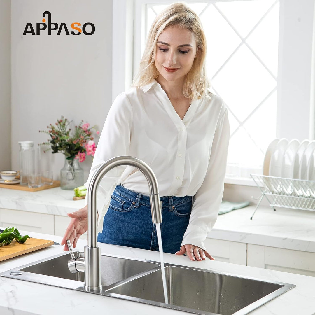 APPASO Wasserhahn Küche, Küchenarmatur Ausziehbar 360° Drehbar, Hochdruck Mischbatterie mit 20 Zoll